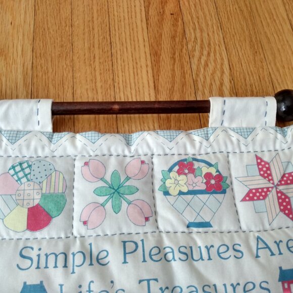 Vintage Puffy Quilted Wall Hanging "Simple Pleasures Are Life's Treasures" SMALL - Picture 3 of 12